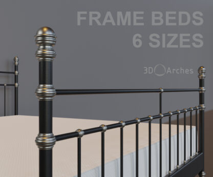 3D model of iron frame beds in six sizes for interior visualizations – created by 3DArches